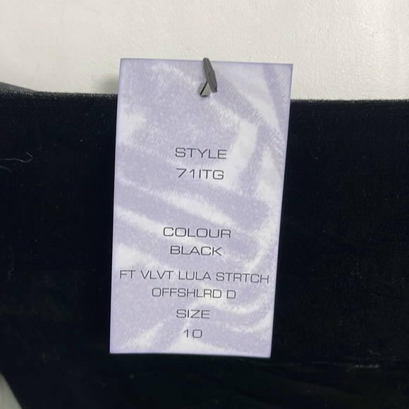 French Connection Black Velvet Off the Shoulder Lula Dress NEW - Picture 9 of 10